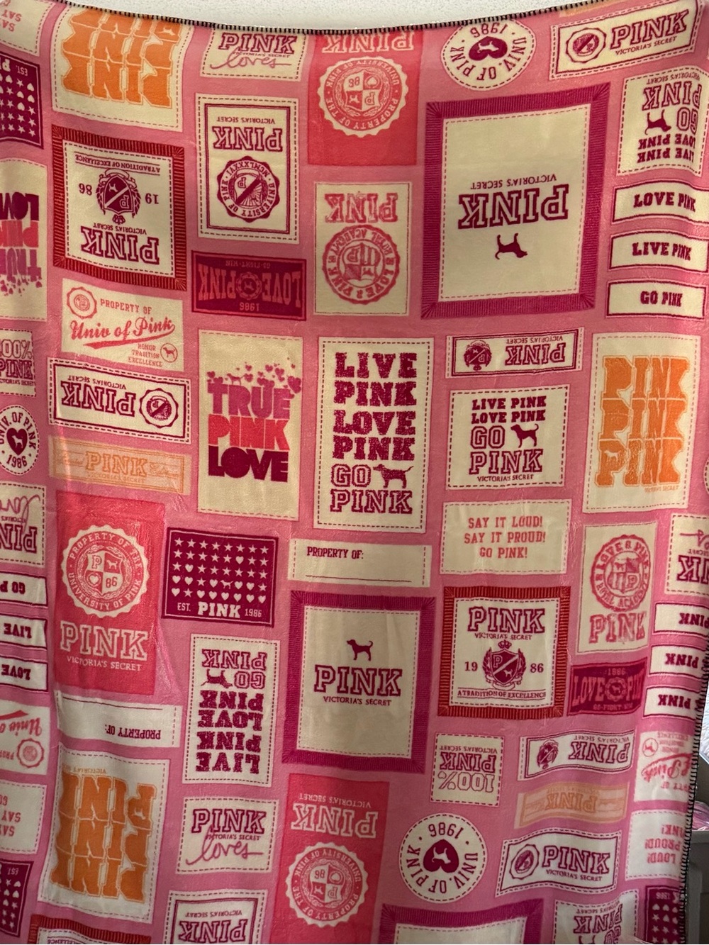 PINK Victoria's Secret Pink & Orange Patchwork Logo Throw - Picture 2 of 3